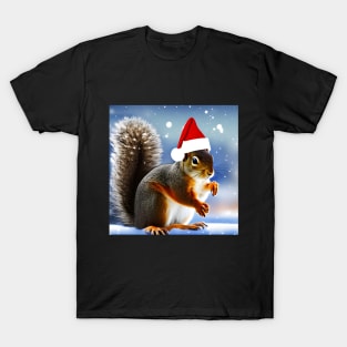 Squirrel with Christmas Hat T-Shirt